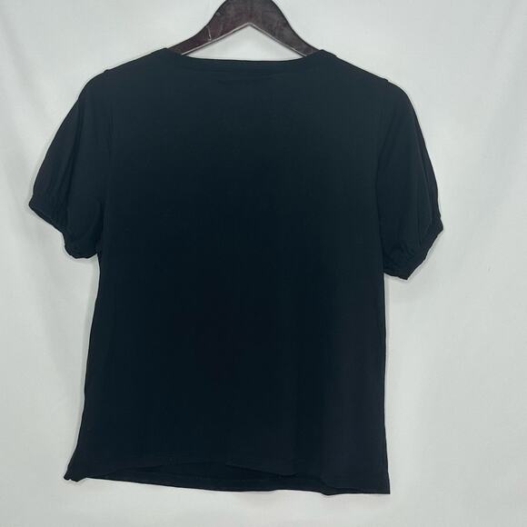 Banana Republic Embroidered T-Shirt Small Black White Peasant Bohochic Bohemian - Picture 3 of 7